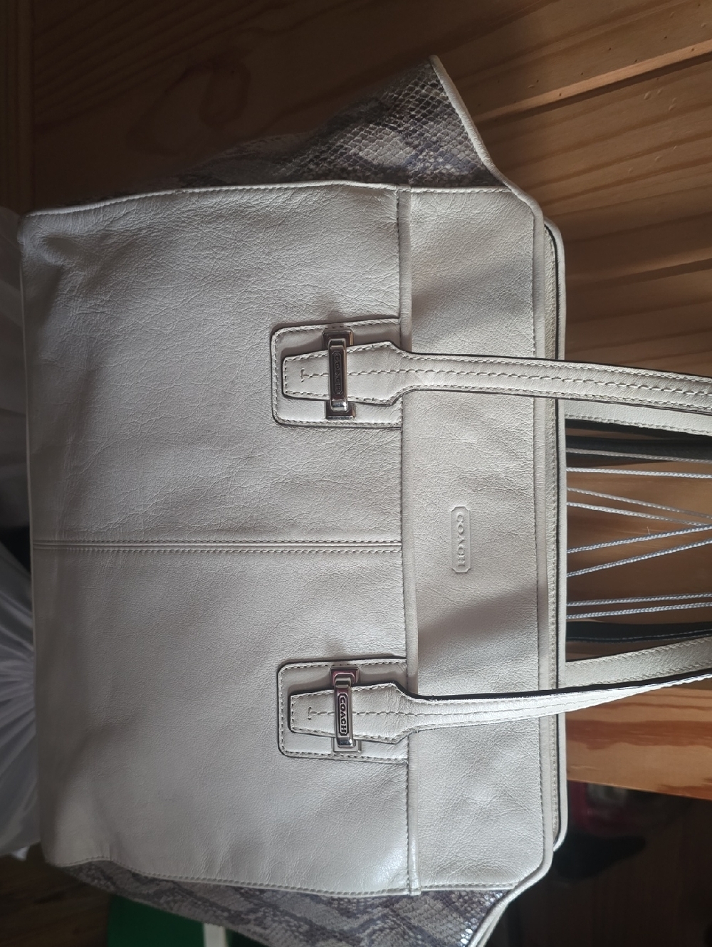 Coach White Leather Tote with Silver Hardware